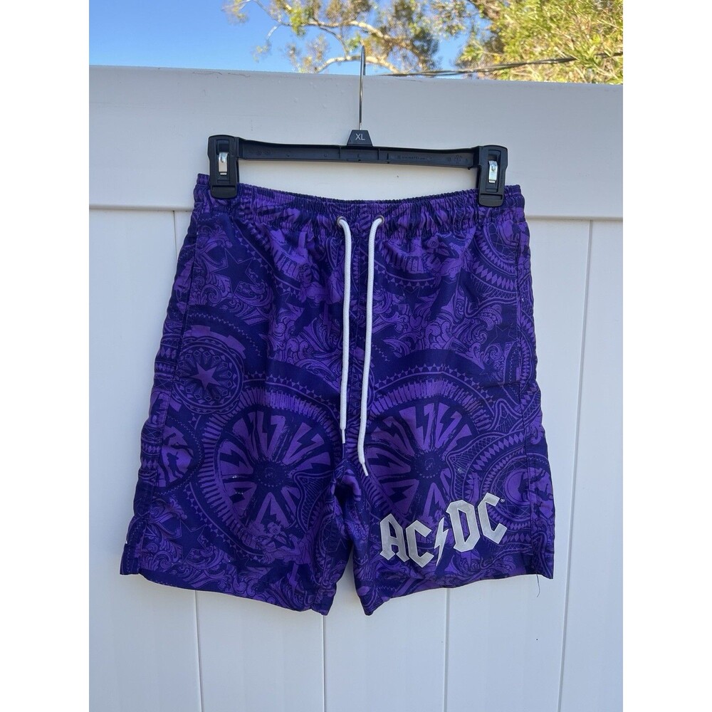 AC/DC Swim Trunks Mens Small Board Shorts Lined Mesh Drawstring Purple